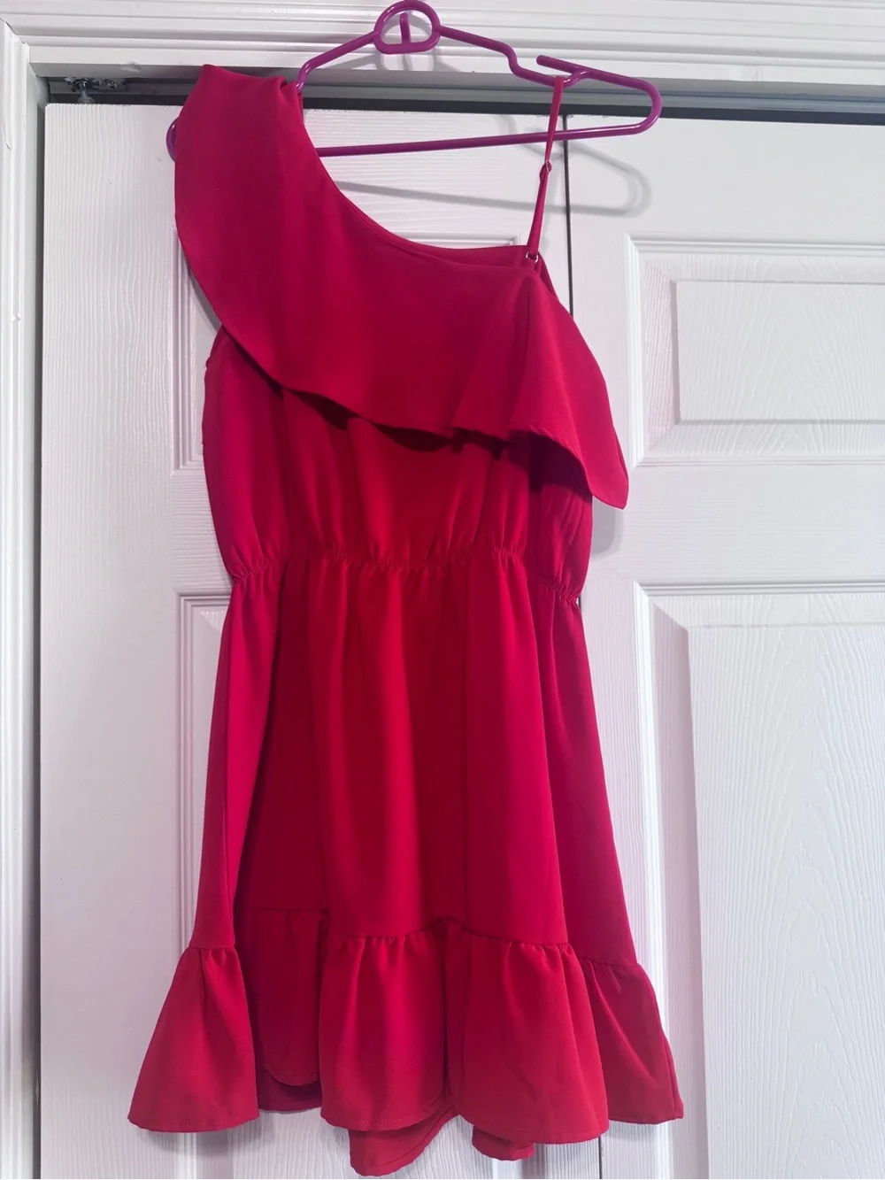 TCEC One-Shoulder Red Ruffle Dress - Picture 3 of 5